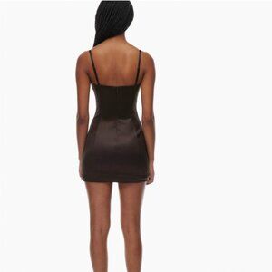 TEN by Babaton (Aritzia) Black Satin Bodycon Mini Dress Square Neck Slip Size 0